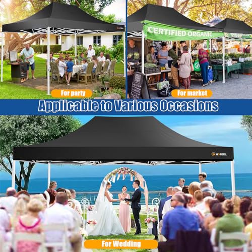 HOTEEL 10x15 Pop up Canopy Tent for Parties, Heavy Duty Easy Setup Tent Without Sidewalls, Outdoor Commercial Instant Gazebo for Wedding Event, with Roller Bag & Sand Bags, Black(Hexagonal Frame) - color: Black, size: 10x15FT (No Walls)