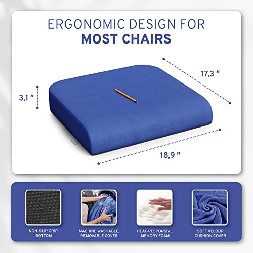 ComfySure Extra Large Wheelchair Seat Cushion - Firm Memory Foam Chair Pad for Wheelchair, Recliner, Office, Car & Bariatric Overweight Users 19”x17”x3” - color: Navy