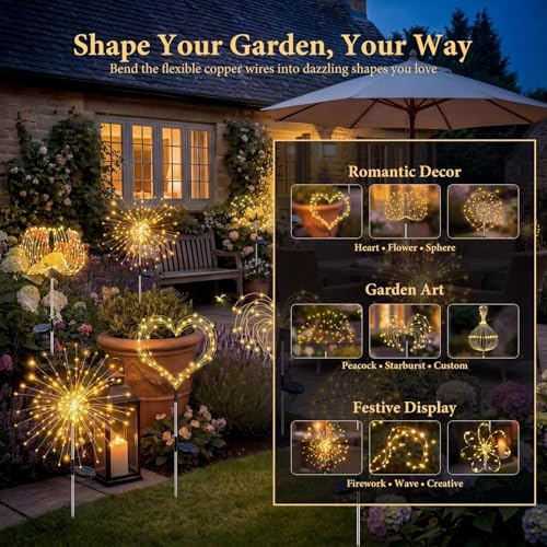 Solar Firework Lights, 6 Pack 120 LEDs 8 Lighting Modes Twinkle Solar Garden Lights Outdoor Waterproof for Yard Patio Walkway Pathway Party Wedding Balcony Decorative - Gifts for Women Mom - size: 6 Pack