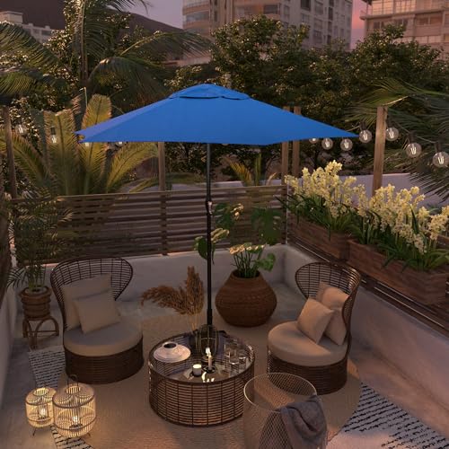 Sunline 9 ft Patio Umbrella with Crank & Push Button Tilt, Outdoor Market Umbrella with UV Protection & Wind Vent, Metal Frame for Deck, Pool & Table, Pacific Blue - color: Pacific Blue, size: 9 foot