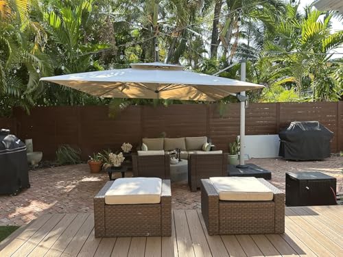 PURPLE LEAF 10ft Patio Umbrella Outdoor Square Large Cantilever Windproof Offset and Heavy Duty Sun Umbrella for Garden Deck Pool, Beige - color: Beige, size: 10' X 10'