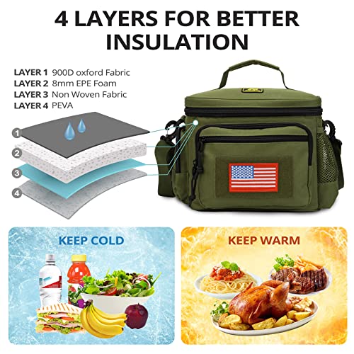 ATRIPACK Lunch Box for Men, Tactical Lunch Bag MOLLE Webbing Leakproof Insulated Large Lunch Cooler Women Adult Meal with Adjustable Shoulder Strap Durable Lunch Pail (Green) - color: Green, size: Medium