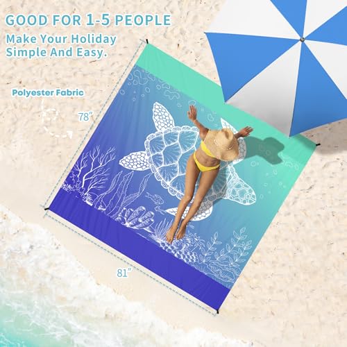 Beach Blanket 78''×81'' Suits 1-5 Adults Waterproof Sandproof Oversized Lightweight Waterproof Durable Blanket Large Picnic Mat for Beach Travel Camping Picnic Hiking - color: Sea Turtle, size: 78''x81''