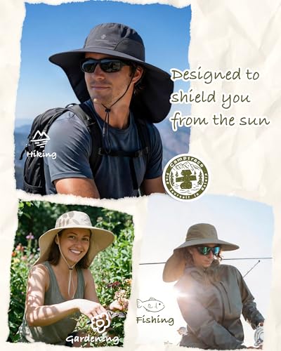 Camptrace Sun Hats for Women Men UPF 50+ UV Protection Wide Brim Hiking Fishing Hat with Neck Flap - color: 06-dark Grey