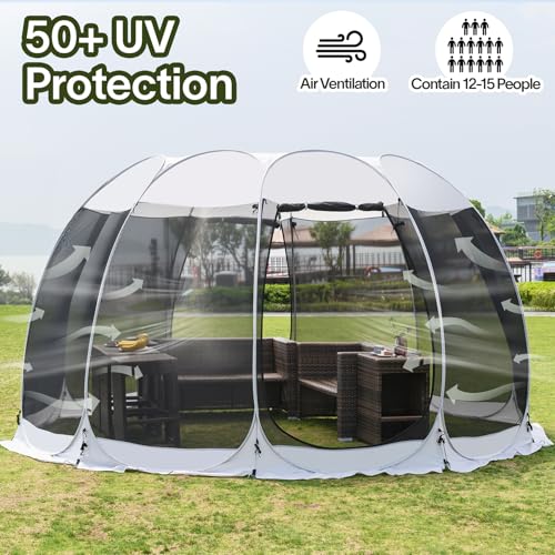 Alvantor 15'x15' Pop Up Screen House Tent, Instant Outdoor Gazebo with Mosquito Netting & UPF 50+ Sun Protection, Portable Canopy Shelter for Patio, Backyard, Camping (12-15 Person),Grey - color: Gray, size: 15'x15'