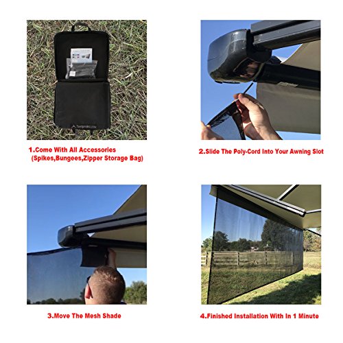 Tentproinc RV Awning Sun Shade Screen 6' X 19' 3'' (Fit for 20' Awning) Mesh Sun Screen Sunshade Motorhome Camping Trailer Awning Shade UV SunBlocker Shadescreen - 3 Year Warranty (Black) - color: Black, size: 6' x 19'3'' -Actual Measurement