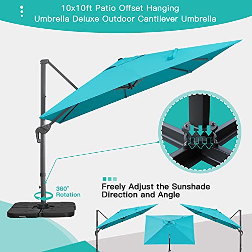 Sunnyglade 10x10Ft Cantilever Patio Umbrella Square Deluxe Offset Umbrella 360°Rotation & Integrated Tilting System Heavy Duty Patio Hanging Umbrella for Market Garden Deck Pool Backyard Patio (Blue) - color: Blue, size: 10 x 10 ft