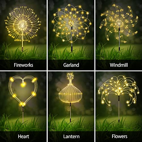 Maleyt 8 Pack Outdoor Solar Garden Lights, Firework Lights Solar Powered 8 Modes, Solar Landscape Lamp Outside Decor with Remote Control,120 LED Waterproof DIY String Lights (Warm) - color: Warm