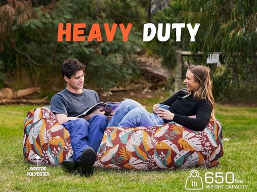WEKAPO Inflatable Couch Air Lounger Chair - Camping & Beach Accessories, Portable Blow up Sofa for Hiking, Lawn, Indoor/Outdoor Movies & Music Festivals. Lightweight and Easy to Set Up Air Hammock - color: Chocolate Leaf
