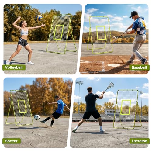 Volleyball Rebounder Net 7x4 ft, Portable Bounce Back Net with 5 Adjustable Angles for Backyard, Indoor & Outdoor Practice, Sturdy Multi-Sport Return Trainer for Volleyball, Baseball, Softball - color: Green