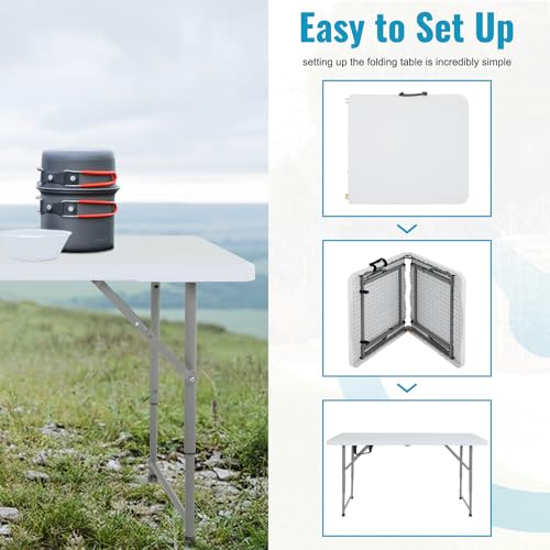 PayLessHere | 4FT Folding Table | Portable Plastic Table with Carry Handle | Waterproof & Foldable Table Design | Steel Frame with Lock | White | for Events, Camping, Indoor & Outdoor Use - color: White, size: 4 FT