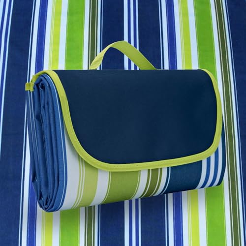 Hi Space Picnic Outdoor Blankets Waterproof Foldable Picnic Mat Sandproof Extra Large Beach Blankets for Grass Lawn Park Camping Family Concert, Dark Blue Striped, 80"x60" - color: Dark Blue-striped