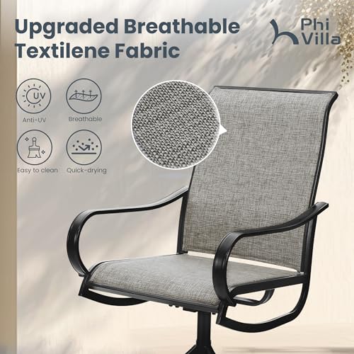 PHI VILLA 7 Piece Patio Dining Set, 6 Swivel Patio Chairs with Textilene Mesh Fabric & Rectangular Wooden-Like Dining Table(1.6"Umbrella Hole), All Weather Patio Chairs and Table Set for Deck (Brown) - color: Brown Fabric, size: 61"L x 38"W x 28"H-7 Piece