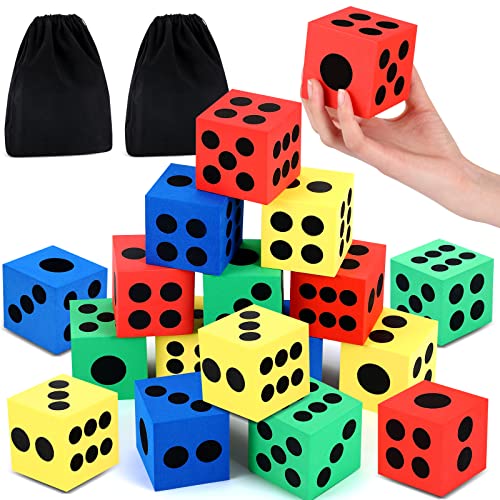 Meooeck 18 Pack Large Foam Dice 2.48 Inch Colorful Jumbo Dice with Storage Bag for Classroom Educational Activities and Game to Get Your Luck Numbers - size: 2.48 in, style: Square