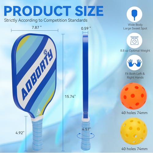 AOBORTY Pickleball Paddles 4 Pack - USAPA Light Graphite Premium Rackets Fiber Face & Polymer Honeycomb Core Pickleball Set with 4 Outdoor Indoor Balls Including Portable Carry Bag - color: Pink and blue