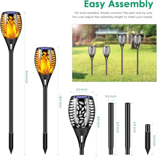 TomCare 6 Pack Outdoor Flickering Flames Torch Decorative Garden Lights Solar Powered Waterproof Lighting for Garden Patio Yard Landscape - color: Black, size: Medium - 6 Pack