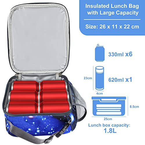 Insulated Lunch Bag, Leakproof Portable Lunch Box for Women Men Boys Girls, Large Capacity Cooler Bag with Handle and Bottle Pocket for Office School Camping Hiking Outdoor Beach Picnic (Stars) - color: Stars