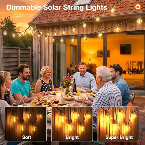 addlon 81FT(75+6) Solar String Lights Outdoor with 1FT Bulb Spacing, 75+2 Commercial G40 LED Bulbs, Solar & USB Charging, Remote, Timable, Dimmable Waterproof Patio Lights for Balcony, Porch, Yard - size: 75+6FT(75 Sockets)