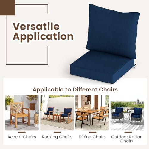 Giantex Patio Cushion Set, Outdoor Chair Seat Pads w/Non-Slip Rope Belts, Detachable Patio Furniture Cushions, Thick Seat Cushion & Back Cushion for Living Room Floor Sofa Patio Garden Chair (Navy) - color: Navy