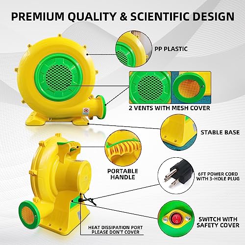 1100Watt/1.5HP High Power Air Blower for Large Inflatables, GONFLABLE Inflatable Bounce House Blower, Portable Fan Pump Leaf Blower Corded Commercial for Bouncy Castle, Jumper, Water Slide - style: 1100W 1.5HP