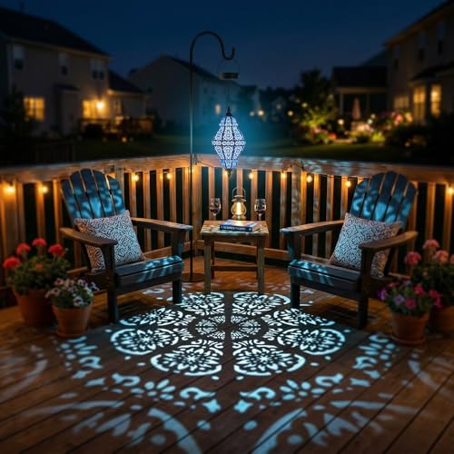 Twinkya Hanging Solar Lights Outdoor Garden Decor, Decorative Waterproof Plastic Moroccan Solar Lantern Lamp, Outside Decorations for Patio Yard Porch Backyard Decor, Gardening Gifts for Women Mom - color: Blue Black, size: 1pack