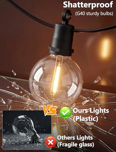 25Ft LED G40 Globe Outdoor String Lights Waterproof Patio Lights with 13 Warm White Bulbs, Hanging Light for Backyard Balcony Wedding Christmas Party Decorations Xmas Tree Black Wire - color: Black, size: 25Ft