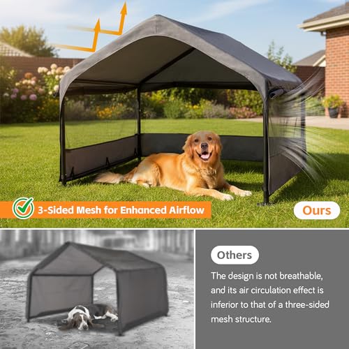KEIKI Dog Shade Shelter Pet Tent Outdoor with 3-Sided Mesh Windows, Waterproof Sun Protection Pet House Animal Shelter for Dogs, Small Animals, 4'x4' x3.3', Gray - size: 47.5“x50"x37"