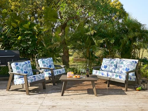 ARTPLAN Deep Seat Outdoor Patio Chair Cushions,2-Piece Seat and Back Cushion Set 24x24x6 and 18x24 Inches,Square,Floral,Blue White Flowers - color: Blue White