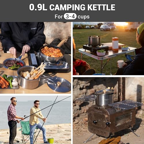 KingCamp Camping Cookware Set 304 Stainless Steel Campfire Cooking Pots Pan and Kettle with Travel Tote Bag for Camping Outdoor Kitchen Cooking Picnic for 4-6 - color: SILVER - 4-6 PERSON COOKWARE SET WITH KETTLE