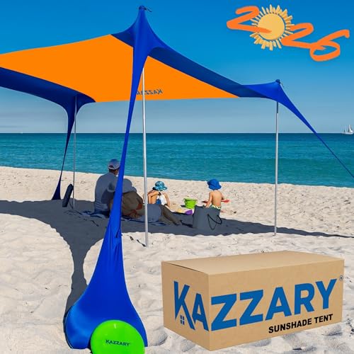 Beach Tent UPF50+ Sun Shade Canopy with Sandbags, 4 Stability Poles, Ground Pegs, Flying Disc Sand Shovel, Lightweight Sunshade Shelter, 7ft Tall for Outdoor Trips, Camping and Sports - color: Spicy Orange, size: L - 7.5 X 7 ft. (with 4 Poles)
