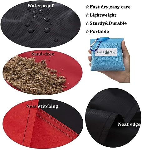 Meafteryou Outdoor Pocket Blanket,Sand-Free Fast Dry Waterproof for Beach,Travel,Hiking,Camping with 4 Built-in Ground Stakes (Blue,43x63 Inch) - color: Blue, size: 43 X 63 in