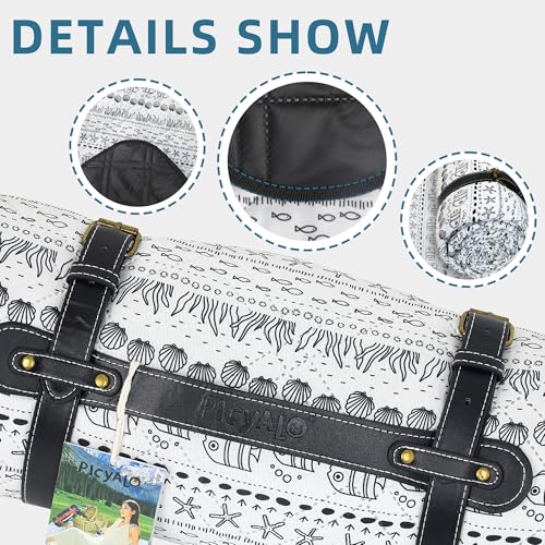 80x80” Double Thickened Picnic Blankets(150g High Density Cotton Stuffed) White Fish Pattern Outdoor Picnic Mat Portable Picnic Blanket Foldable with Leather Carry Strap Beach Blanket - color: White Fish, size: 80"x80"