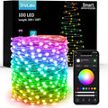 BrizLabs Smart July 4th Fairy Lights, 33ft 100 LED Red White Blue Fairy Lights Work with Alexa & Google Home, Color Changing Xmas Light Dimmable Twinkle Lighting Green Wire for Xmas Halloween Party - color: 100 LED Smart (Green Wire)