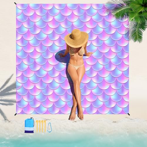 Beach Blanket Waterproof Sandproof 78''×81'' Large Suits 1-5 Adults Oversized Lightweight Picnic Mat Sand-Free Blanket for Camping Hiking Beach Travel - color: Fish Scale, size: 78''x81''