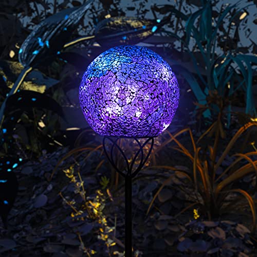 VCUTEKA Solar Lights Outdoor Garden Decor Mosaic Solar Garden Lights Waterproof Glass Ball LED Pathway Stake Light for Landscape Lawn Patio Yard Decoration Purple 6 inch - color: Clear