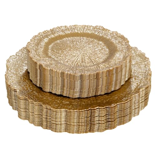 DaYammi 60Pcs Gold Plastic Plates-Elegant Gold Plates Disposable & Reusable-Heavy Duty Plastic Plates for Party Including 30 Dinner Plate, 30 Dessert Plate for Weddings,Dinner Parties - color: Gold