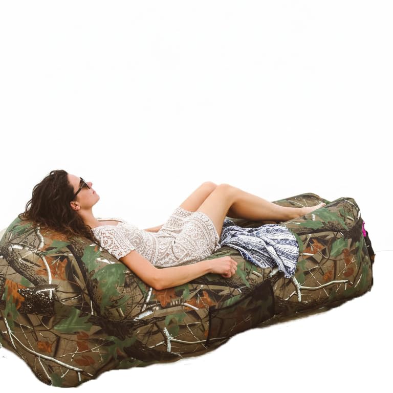 Inflatable Lounger with No-Pump Setup, Floating Portable Air Chair, Ripstop Polyester, Stability Peg for Beach, Camping, Festivals, Tailgating (Camouflage) - style: Camouflage