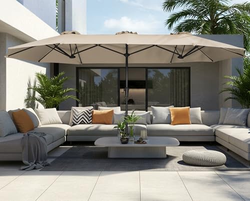 SUPERJARE 13FT Outdoor Umbrella for Patio, Double sided Pool Umbrellas with Fade Resistant Canopy, Large Table Umbrella for Deck, Market, Backyard - Warm Beige - color: Warm Beige, size: 13FT