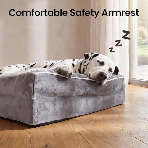 OhGeni Orthopedic Dog Bed Couch Big Cat Sofa for Jumbo Sized Pets with Memory Foam, Machine-Washable Waterproof Removable Cover, Soft Comfortable Fabric, 52-inch (Gray) - color: 01-Gray, size: 52"x41"x9"