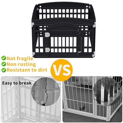 Pet Playpen Foldable Gate for Dogs Heavy Plastic Puppy Exercise Pen Small Pets Fence Puppies Folding Cage 4 Panels for Puppies and Small Dogs House Black (33.5x33.5 Inches) - color: Black, style: Black 4*panel