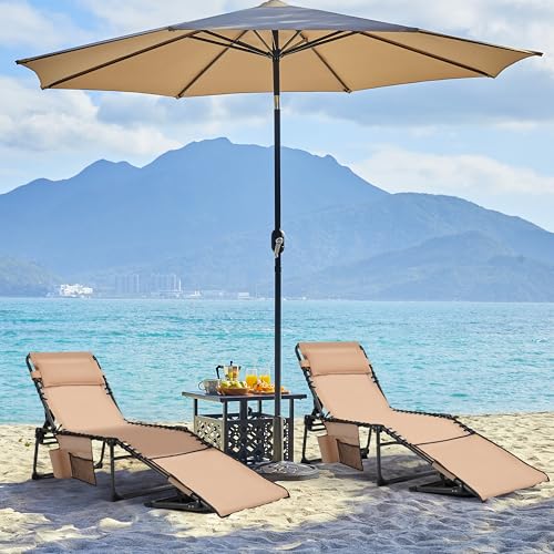 Yaheetech 22.4" Tanning Chair with Face Hole, Adjustable 5-Position Folding Chaise Lounge Chairs, Outdoor Lounge Chairs for Lawn, Beach, Sunbathing, Beige - color: Beige, size: 22.4"