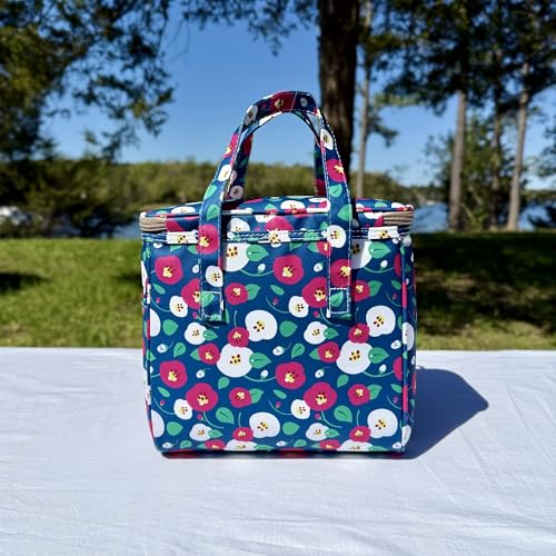 Kwang Min Floral Insulated Lunch Bag for Women,Reusable Lunch Box,Large Cooler for Office,Picnic Outdoors,Premium Quality Waterproof Fabric,Ideal Gift for Outdoors and work (Navy Rhyme) - color: Navy Rhyme