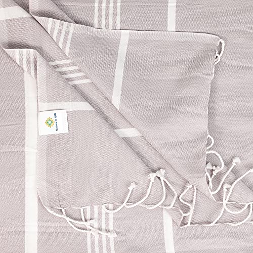 Beach Towel 100% Cotton Turkish Beach Towel Adult 38x70 Inch Pre-washed Absorbent Extra Large|Sand Free Quick Dry BathTowels|Lightweight Blanket|Travel Cruise Camping Spa Gym Yoga Sports Towel|Bark - color: Beige