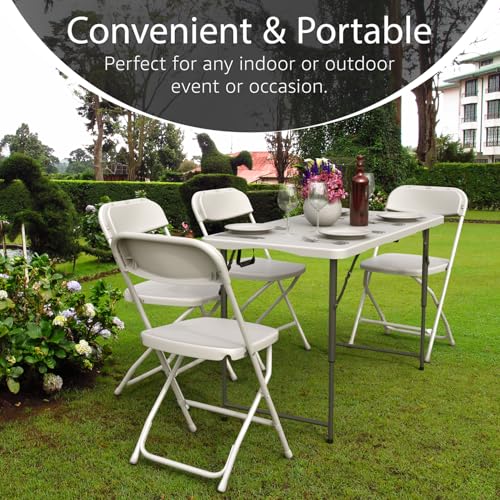 2 Pack of 4 Feet Foldable Table with Built in Handle & Steel Legs | Heavy Duty Portable | Perfect for Party, Dining, Wedding, Events, Picnic Indoor, Outdoor, Camping, Utility, Temporary - color: White, size: 2 PACK - 4 FT