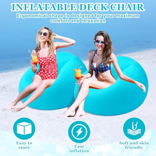 Realspring Inflatable Bean Bag Chair for Adult Bean Bag Sofa Chair Blow up Inflatable Furniture for Outdoor Living Room Bedroom Balcony Travel Party Gift Accessories(Lake Blue,2 Pcs) - color: Lake Blue
