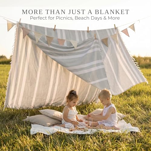 ZICOTO Beautiful Extra Large Beach Blanket with Tassels - Soft Oversized Turkish-Style Beach Towel for Relaxing Beach Days with the Whole Family - Lightweight Quick-Dry Picnic Blanket for Adults - color: Blue