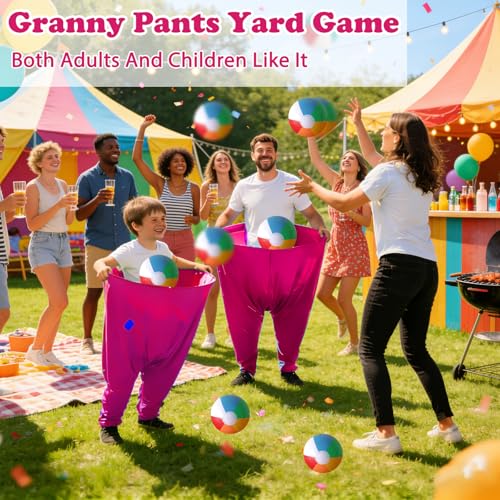Granny Pants Yard Game Set Giant Outdoor Party Activity for Kids and Adults, Big Pants Ball Catching Set with 4 Balloons and Pump, Funny Lawn Activity, Ring Toss Games (Deep Pink) - color: Deep Pink