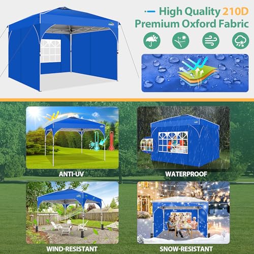 COBIZI Canopy Tent 10x10, Easy Up 10x10 Pop Up Canopy Tent for Party Camping, Party Tents with One Push Central Button Air Vent, Outdoor Gazebo Canopy Tent with Sidewalls and Reflective Strip(Blue) - color: Blue, size: 10x10ft with 3 sidewalls