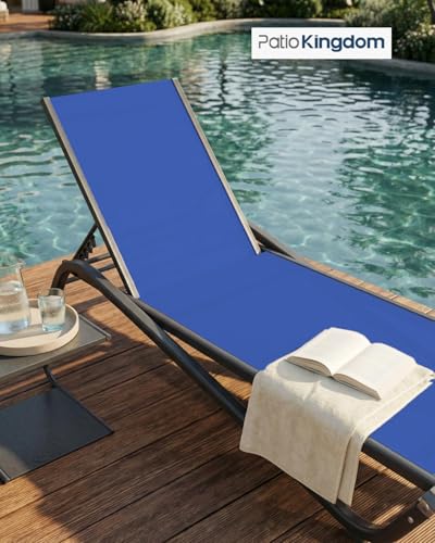 Adjustable Patio Chaise Lounge Chair, Outdoor Pool Lounger for Sunbathing & Tanning, All-Weather Textilene Sun Bed for Beach, Porch & Deck, Rust-Proof Aluminum Frame, Cobalt Blue - color: Cobalt Blue, size: 1 Piece