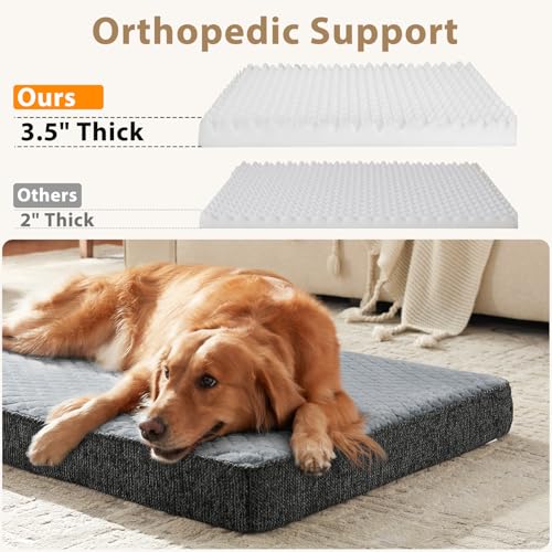 JOEJOY XL Dog Beds Large Sized Dog, Orthopedic Big Dogs Crate Bed with Washable Removable Cover, Extra Thick Egg-Crate Memory Foam Pet Beds up to 80 lbs, Light Grey, 41"x27" - color: Light Grey, size: XL(41"x27")